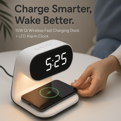 15W Smart Lamp Clock with Wireless Charger