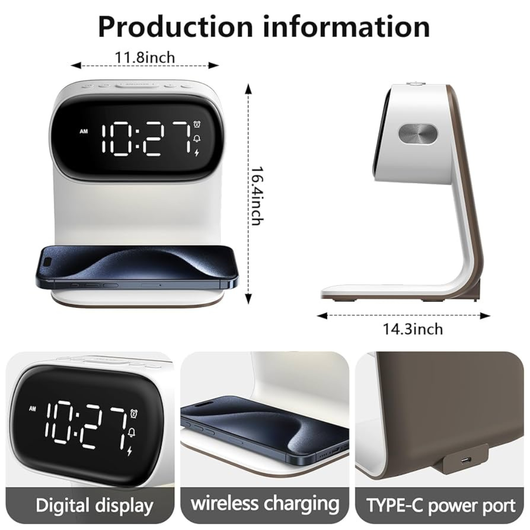 15W Smart Lamp Clock with Wireless Charger
